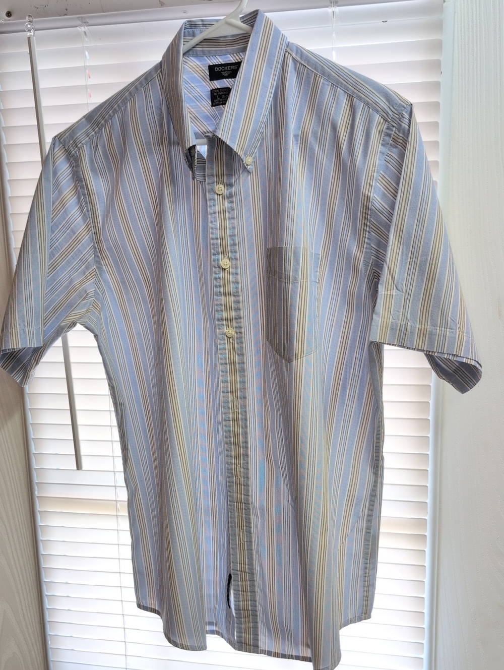 Dockers( Large) Striped Button-Down Shirt - Light Blue & Beige